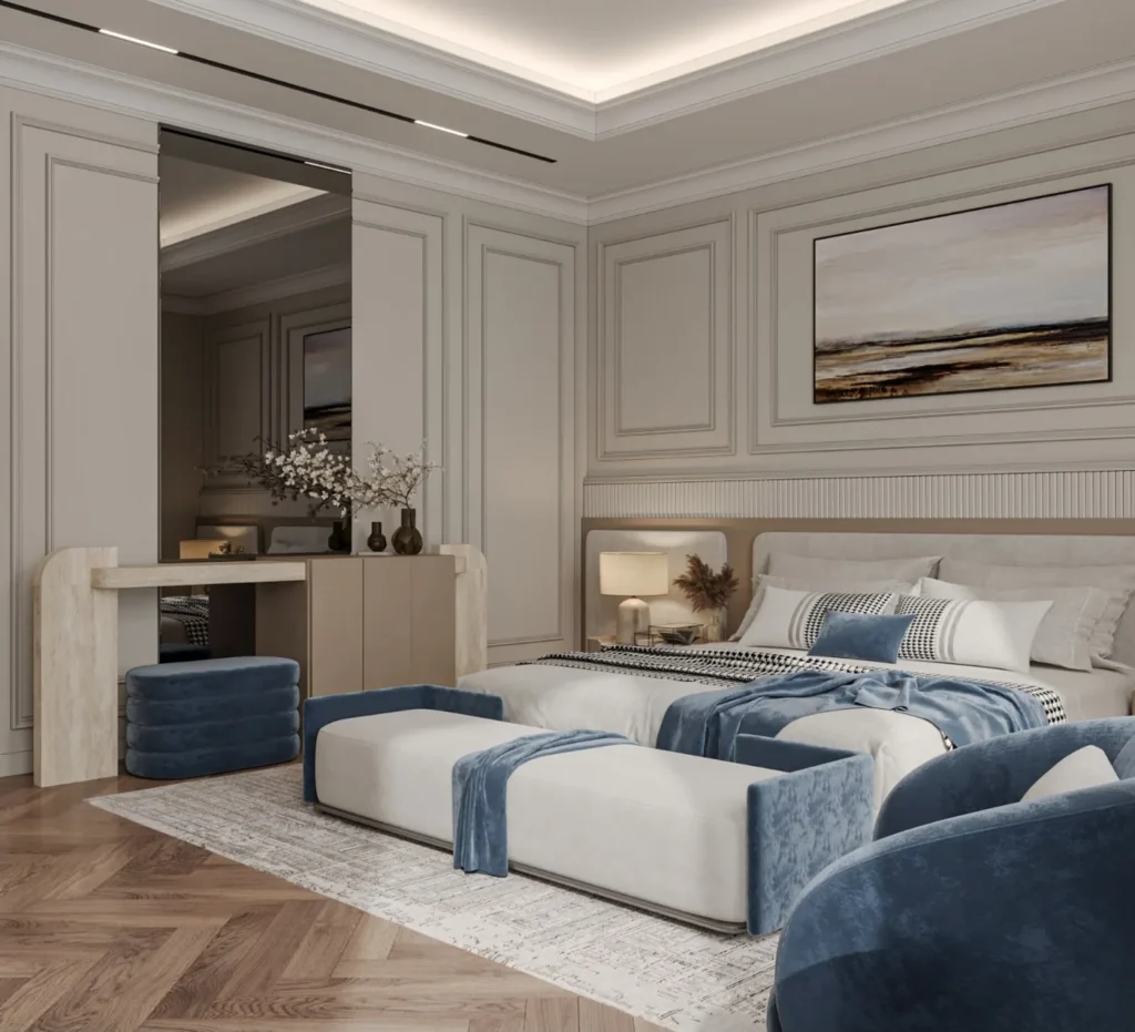 Bedroom with blue accents