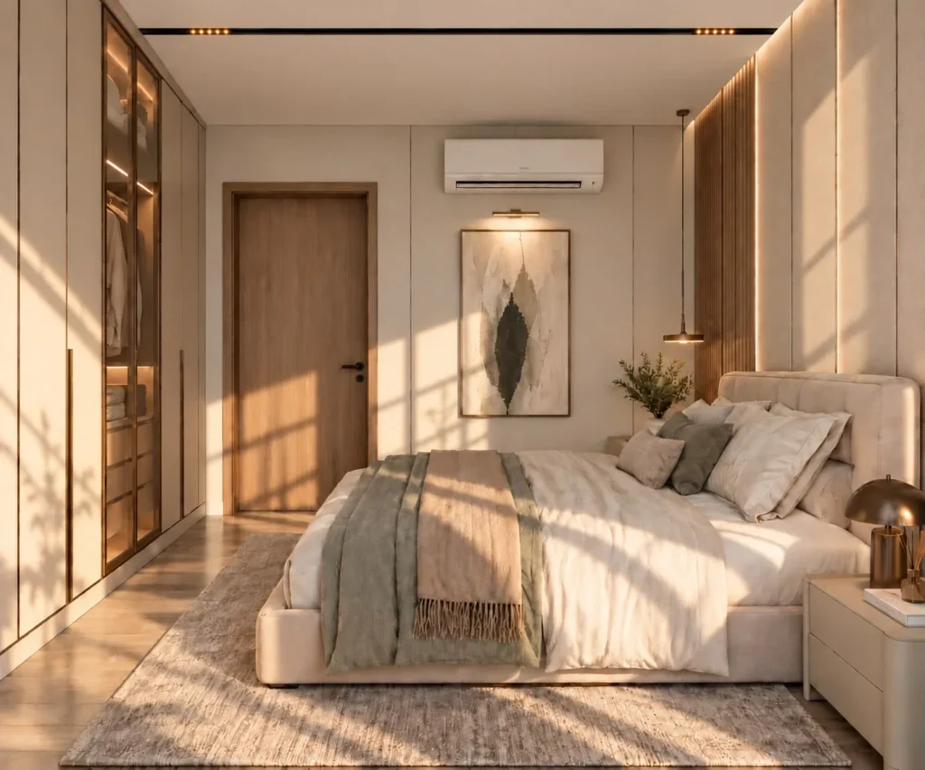 Warm-lit bedroom